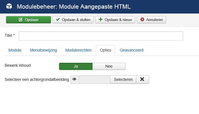 De "Bewerk inhoud" optie in een Aangepaste HTML module.