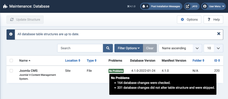 Database Screen With No Problems