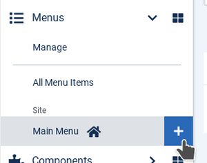 Where to find the "New Menu Item" button in the Joomla! admin panel's menu.